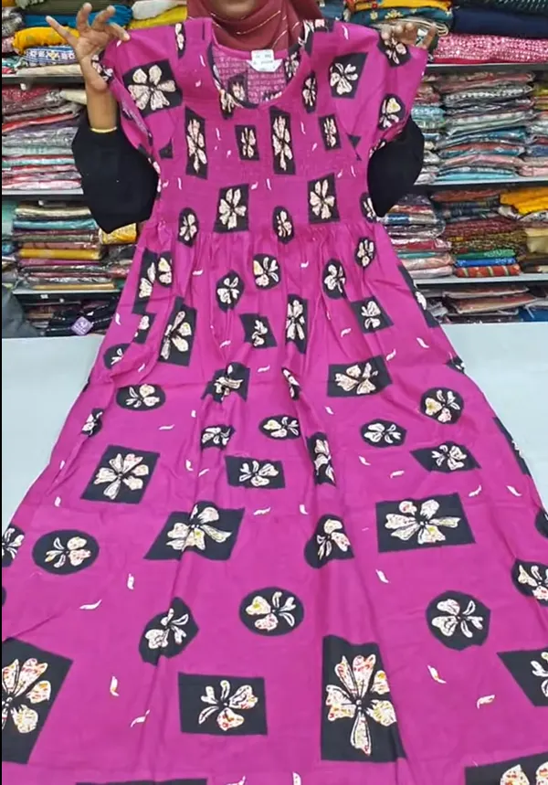 Premium Cotton Smocked Maxi Gown With Side pocket | MG56